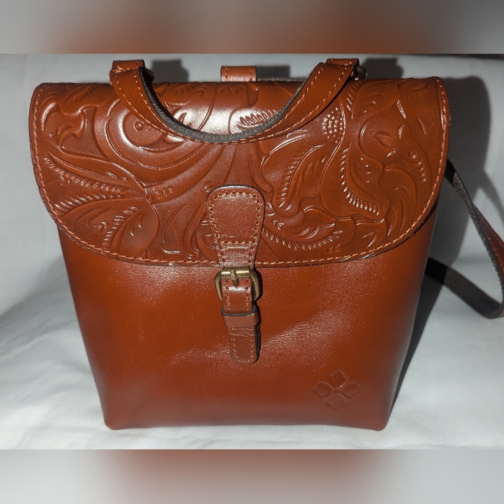 Patricia Nash Davoli Rich Brown Embossed Leather Convertible Backpack
